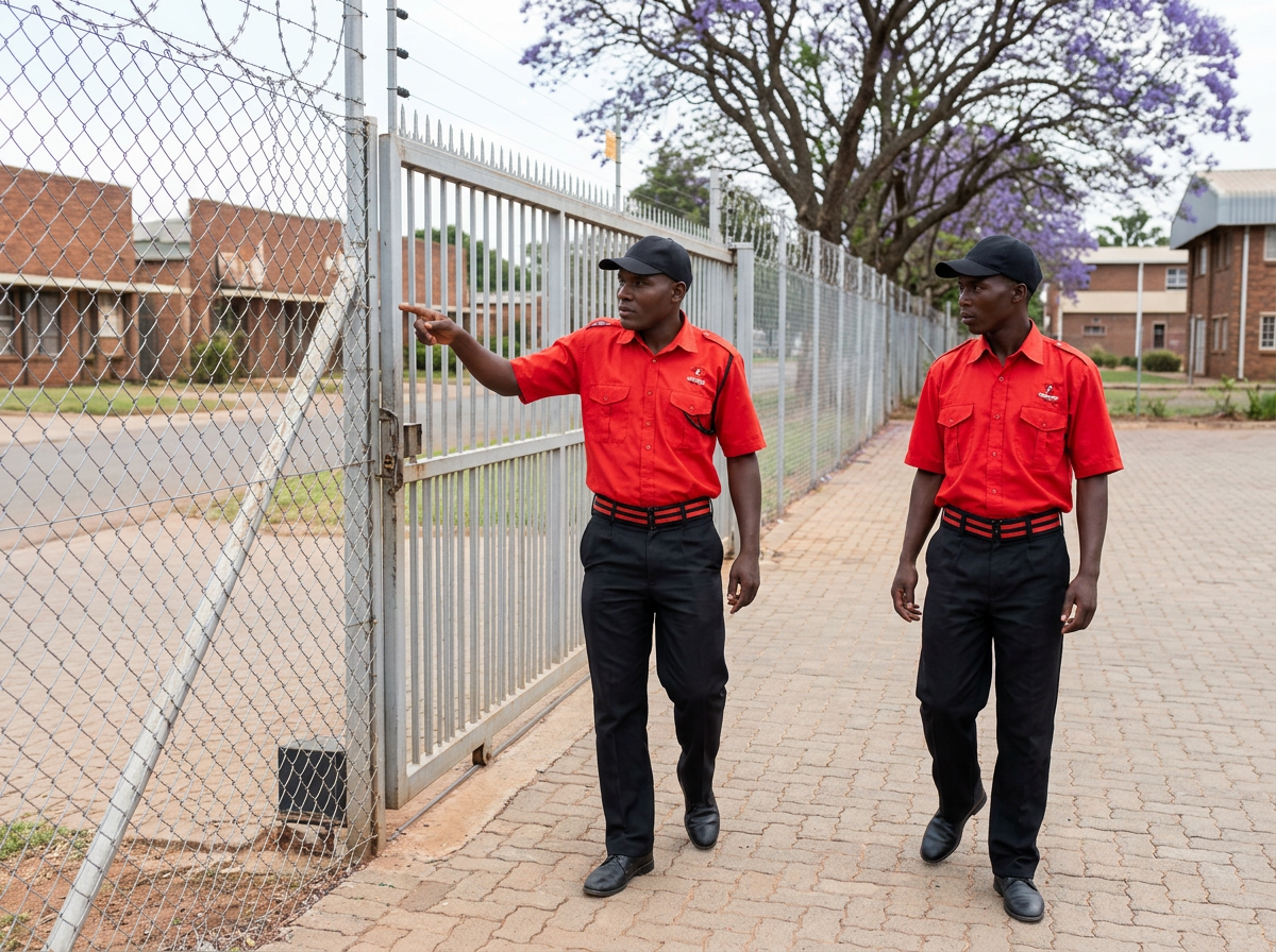 City Watch officers inspecting a property perimeter and entrance